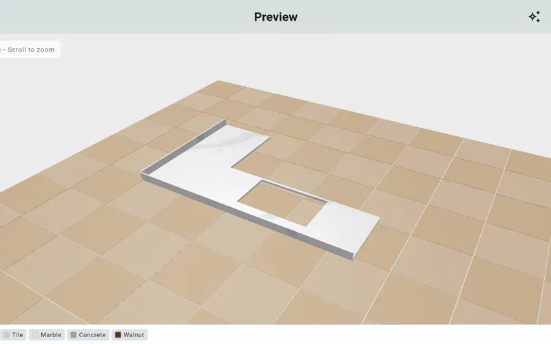 3D view of the countertop with the stone applied