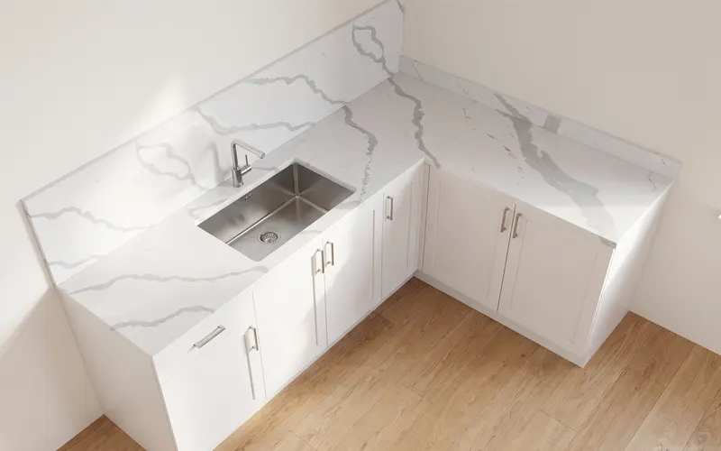 AI render of the countertop installed in a kitchen